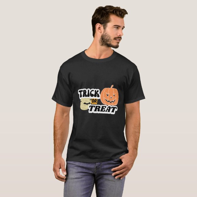 Camiseta engraçada de Halloween 'Trick or Treat' (Frente Completa)