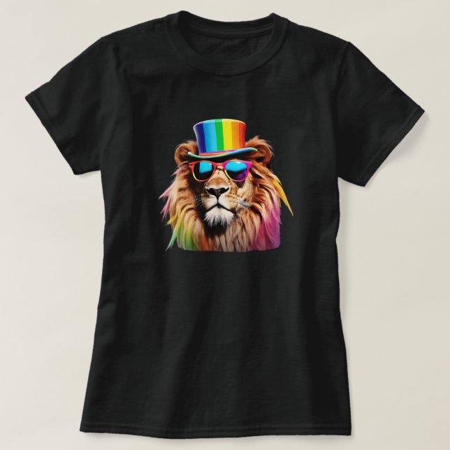 Camiseta engraçada de leão arco-íris para senhoras (Frente do Design)