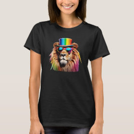 Camiseta engraçada de leão arco-íris para senhoras