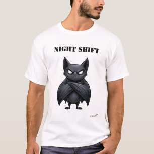 Camiseta Engraçada de Morcego do Turno da Noite