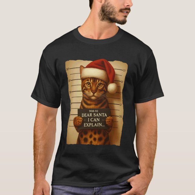 Camiseta engraçada de Natal do gato - Bengala fofa (Frente)