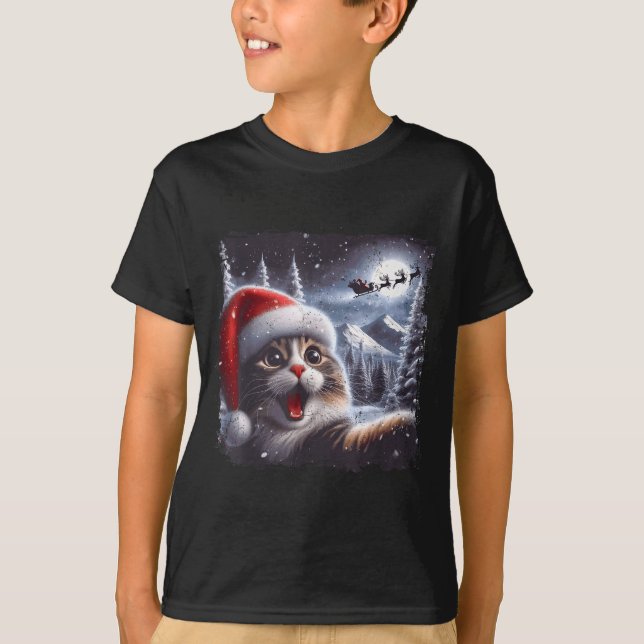 Camiseta engraçada de Natal do gato selfie do rena (Frente)
