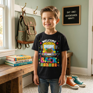 Camiseta engraçada de ônibus escolar para meninos