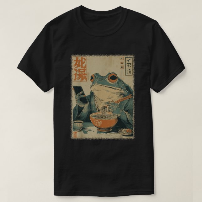 Camiseta engraçada de Ramen de Sapo Japonês Ukiyo- (Frente do Design)