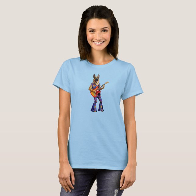 Camiseta engraçada de roqueiro Pastor Alemão (Frente Completa)