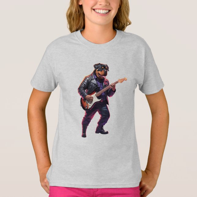 Camiseta engraçada de roqueiro Rottweiler (Frente)