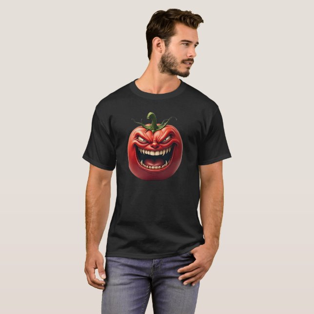 Camiseta engraçada de tomate monstro para homens (Frente Completa)