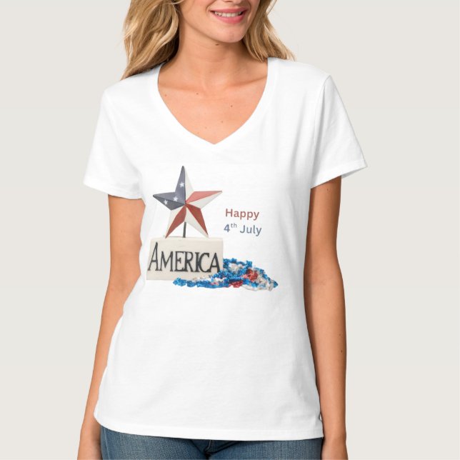 Camiseta engraçada do 4 de julho Vermelho Branco & (Frente)
