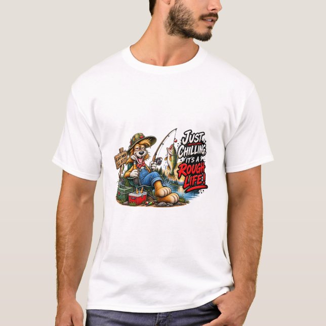Camiseta engraçada do cão de pesca vida difícil (Frente)