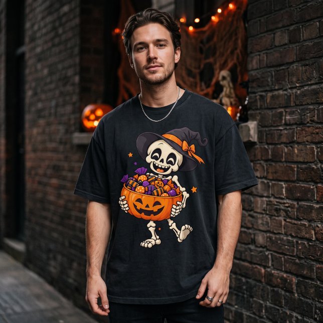 Camiseta engraçada do esqueleto de Halloween (Criador carregado)