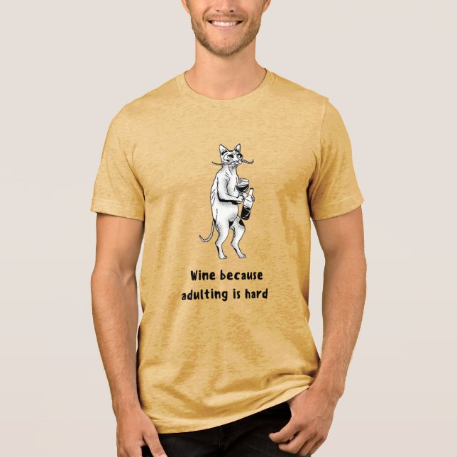 Camiseta Engraçada do Gato do Vinho com Luta de Ad (Frente)