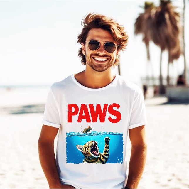 Camiseta engraçada do gato PAWS paródia de Jaws (Criador carregado)