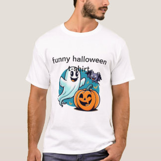 Camiseta Engraçada do Halloween com Fantasma, Bat,