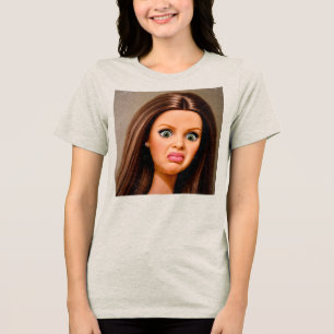 Camiseta engraçada do meme do rosto de boneca noje