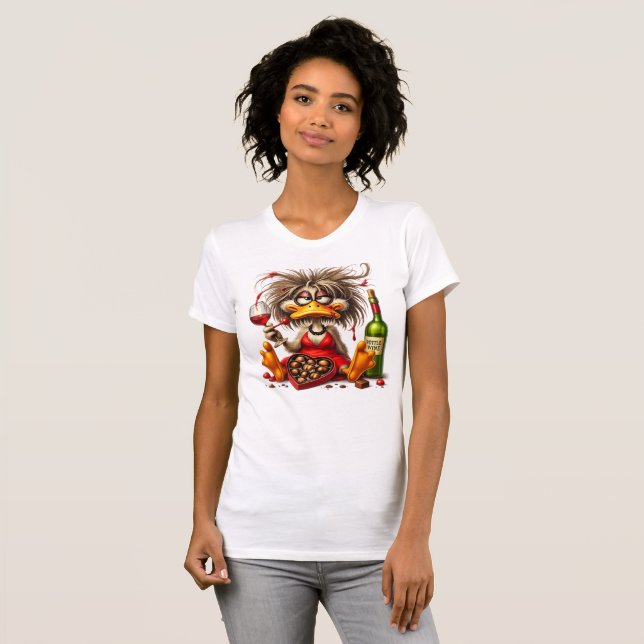Camiseta engraçada do pato rabugento vinho e choco (Frente Completa)