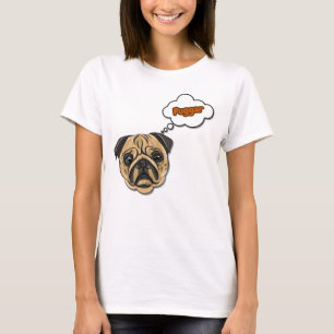 Camiseta engraçada do pug com nuvem de pensamento 