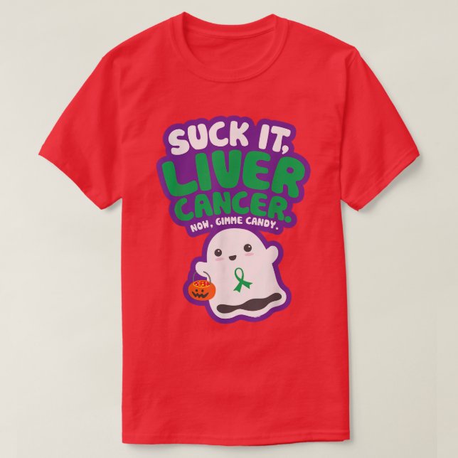 Camiseta Engraçada É Câncer de figado Gimme Candy Ghost Bon (Frente do Design)