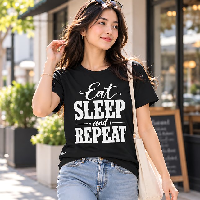 Camiseta engraçada Eat Sleep and Repeat com tipogr (Criador carregado)