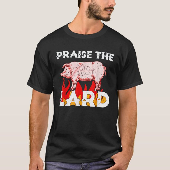 Camiseta Engraçada elogia o CHURRASCO do LARD, o Santo Porc (Frente)