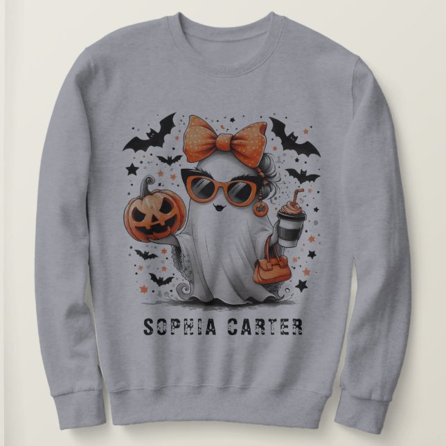 Camiseta Engraçada Engraçado Fantasma Básico das Mulheres d (Frente do Design)