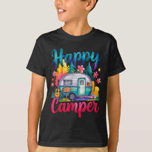 Camiseta engraçada feliz campista camping trailer