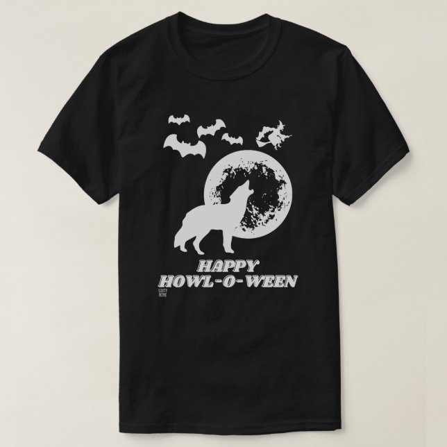 camiseta engraçada "FELIZ HOWL-O-WEEN 2" (Frente do Design)