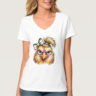 Camiseta Engraçada Galinha Cabelo Desgrenhado Laço