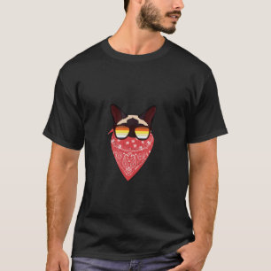 Camiseta Engraçada Gata Siamesa Pai Vermelho Bandana Óculos