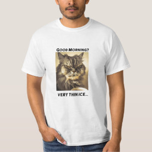 Camiseta Engraçada Gato Engraçado Manhã Café Arte