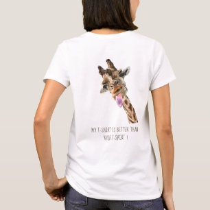 Camiseta Engraçada Língua Girafa Fora Piscar os olhos de