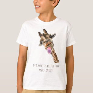 Camiseta Engraçada Língua Girafa Fora Piscar os olhos de