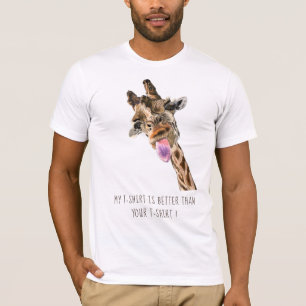 Camiseta Engraçada Língua Girafa Fora Piscar os olhos de