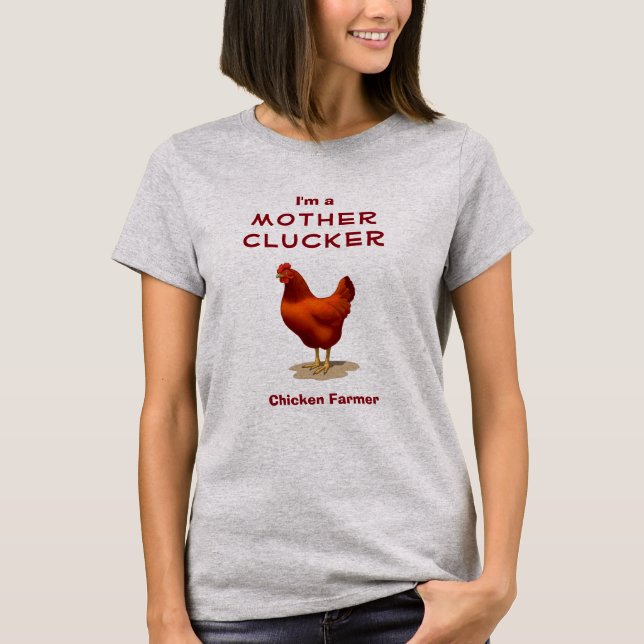 Camiseta Engraçada Mãe Clucker Frigorífica Vermelha Hen (Frente)
