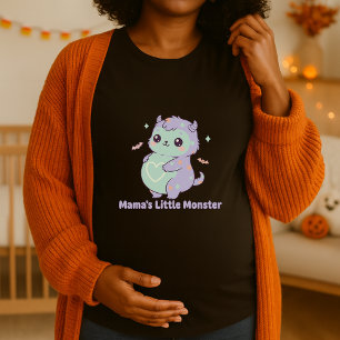 Camiseta Engraçada Mamas Halloween Pequeno Monstro Grávida