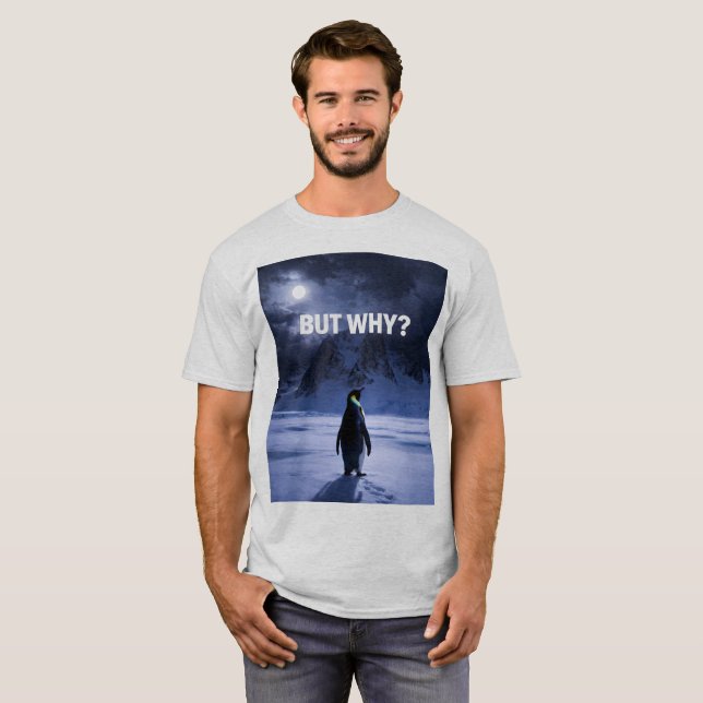 Camiseta Engraçada MAS POR QUE Pinguim (Frente Completa)
