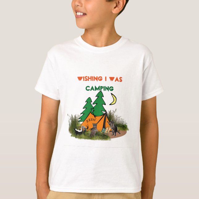Camiseta engraçada para crianças com barraca de ac (Frente)