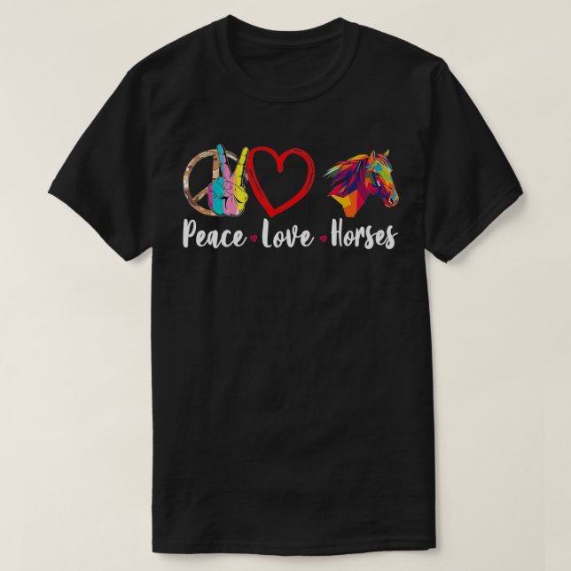 Camiseta Engraçada Paz Amor Cavalos Gráfico (Frente do Design)