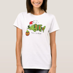 Camiseta Engraçada Pesca de Bass de Natal Bass