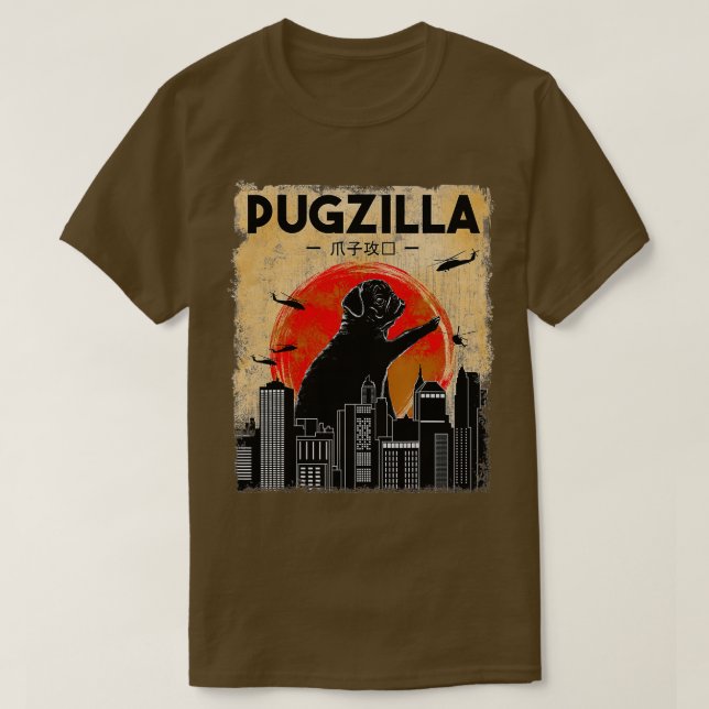 Camiseta Engraçada, Pugzilla, Engraçada Cachorro (Frente do Design)