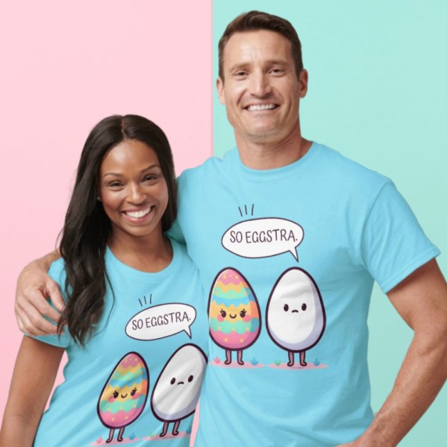 Camiseta Engraçada Pun Gota Pastel Ovos De Páscoa Tão Eggst (Funny Pun Cute Comic Pastel Easter Eggs So Eggstra T-Shirt.)