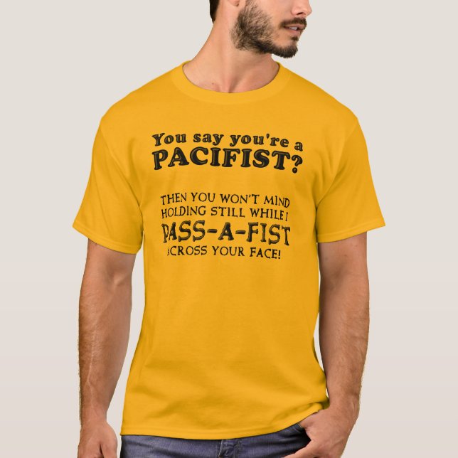 Camiseta engraçada punho pacifista (Frente)