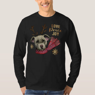 Camiseta Engraçada Reindeer De Natal Pit Bull Com Faux Dour