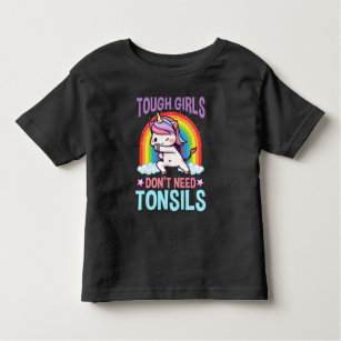 Camiseta Engraçada Remoção de Tonsil Unicórnio Criança Tons