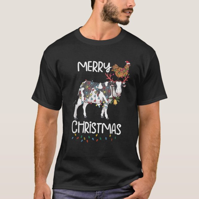 Camiseta Engraçada roupa de Natal para Fazenda de frango pa (Frente)