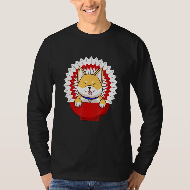 Camiseta Engraçada Shiba Inu Uni Cão Vermelho Língua Tapete (Frente)