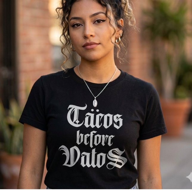 Camiseta engraçada Tacos antes de vatos (Tacos before vatos funny shirt)