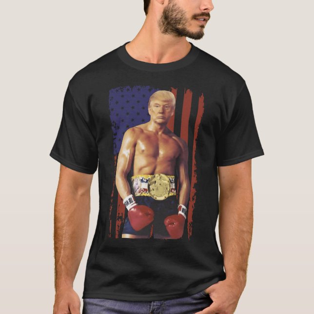 Camiseta Engraçada Trump Rocky Boxer Memer Boxer USA Flag P (Frente)
