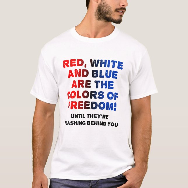 Camiseta engraçada Vermelha Branca e Azul (Frente)