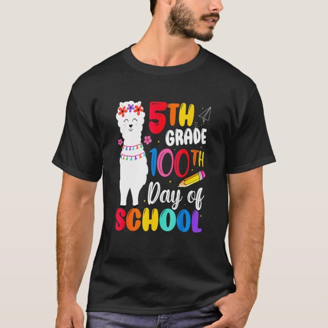 Camiseta Engraçado 100º Dia da Escola Sem Prob Lama Happy 1 (Frente)