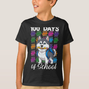 Camiseta Engraçado 100 dias de escola husky siberiano crian